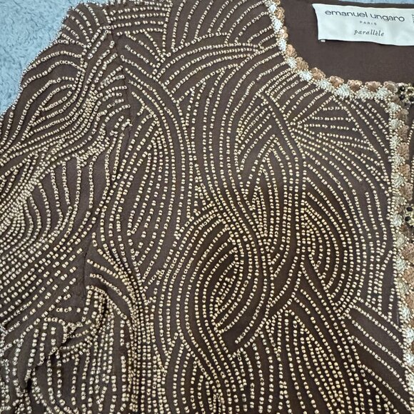 Vintage Emanuel Ungaro Brown Beaded Suit Blazer & Skirt Long Sleeve Lined Size S - Picture 3 of 11